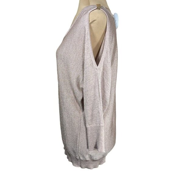 INC Rose Gold Shimmer Sweater 3/4 Sleeve Cold Shoulder Size XL Extra Large - Picture 2 of 7